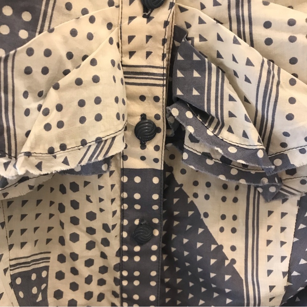 NWT Anthropologie Odille Patchwork Ruffle Top 12 blue white polka dots button - Picture 4 of 11